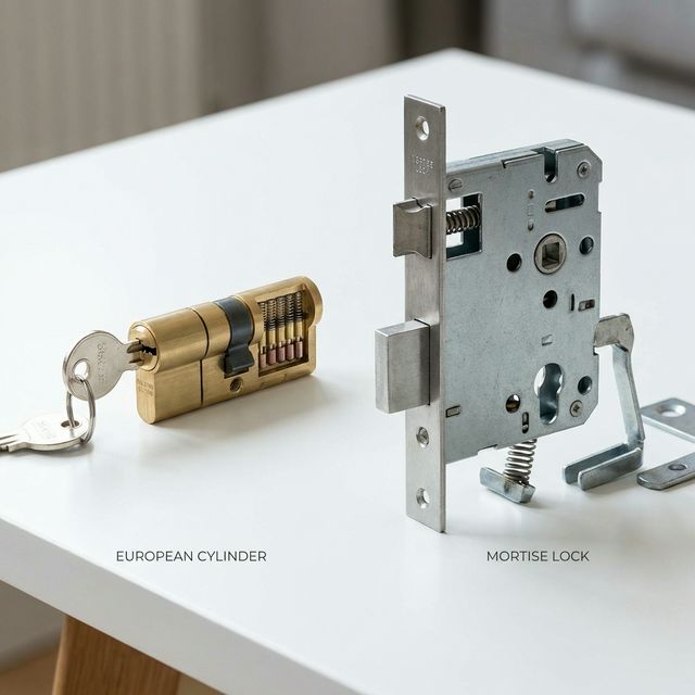 Comparação visual entre canhão de cilindro europeu e fechadura inteira