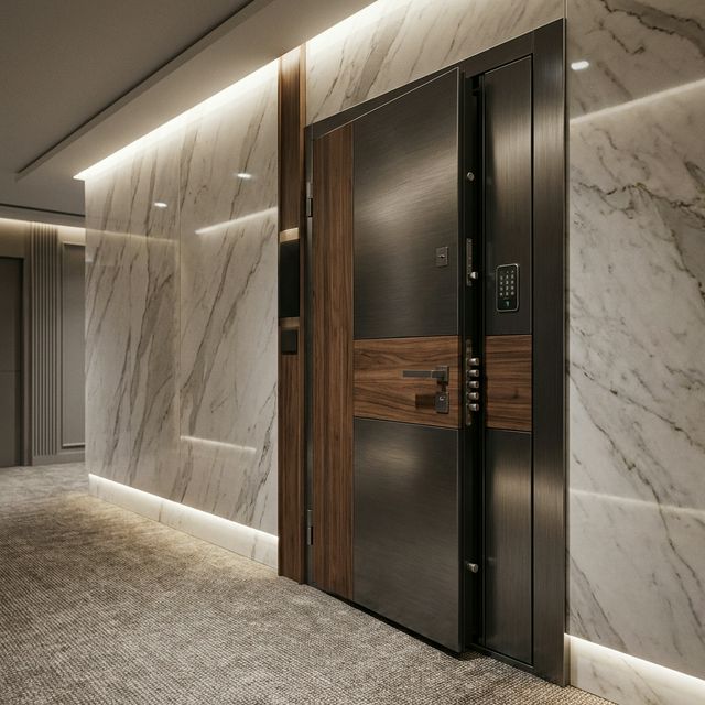 Porta blindada moderna instalada com alta segurança